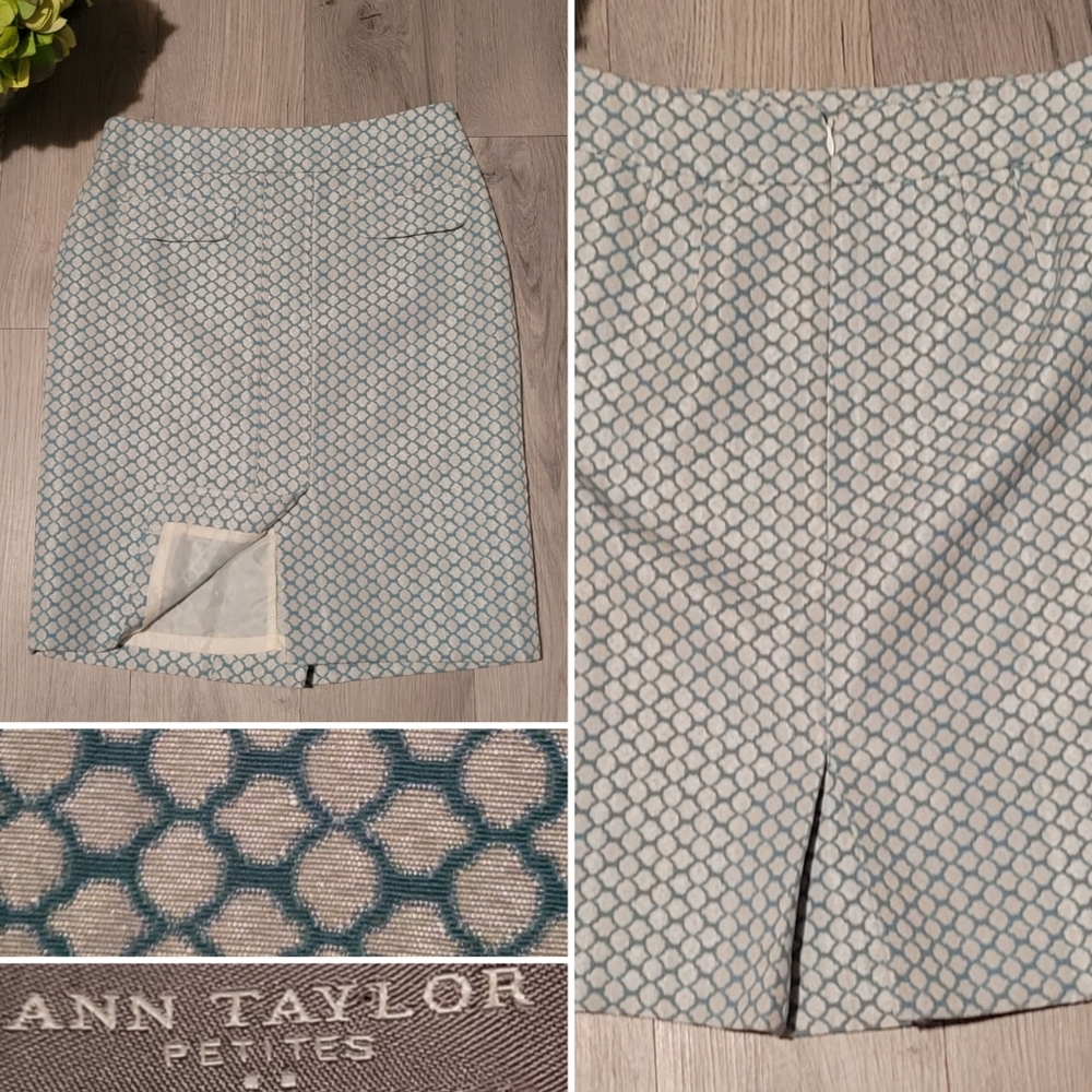 Ann Taylor Petites Geometric Honeycomb Turquoise Ivory Silver Skirt, Women's 2P